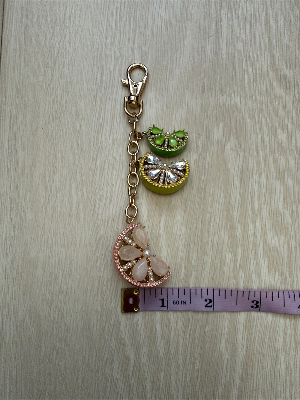 Piper K Gold-Tone Mixed Fruit Charm Keychain with Green, Yellow & Pink Accents - Picture 7 of 7